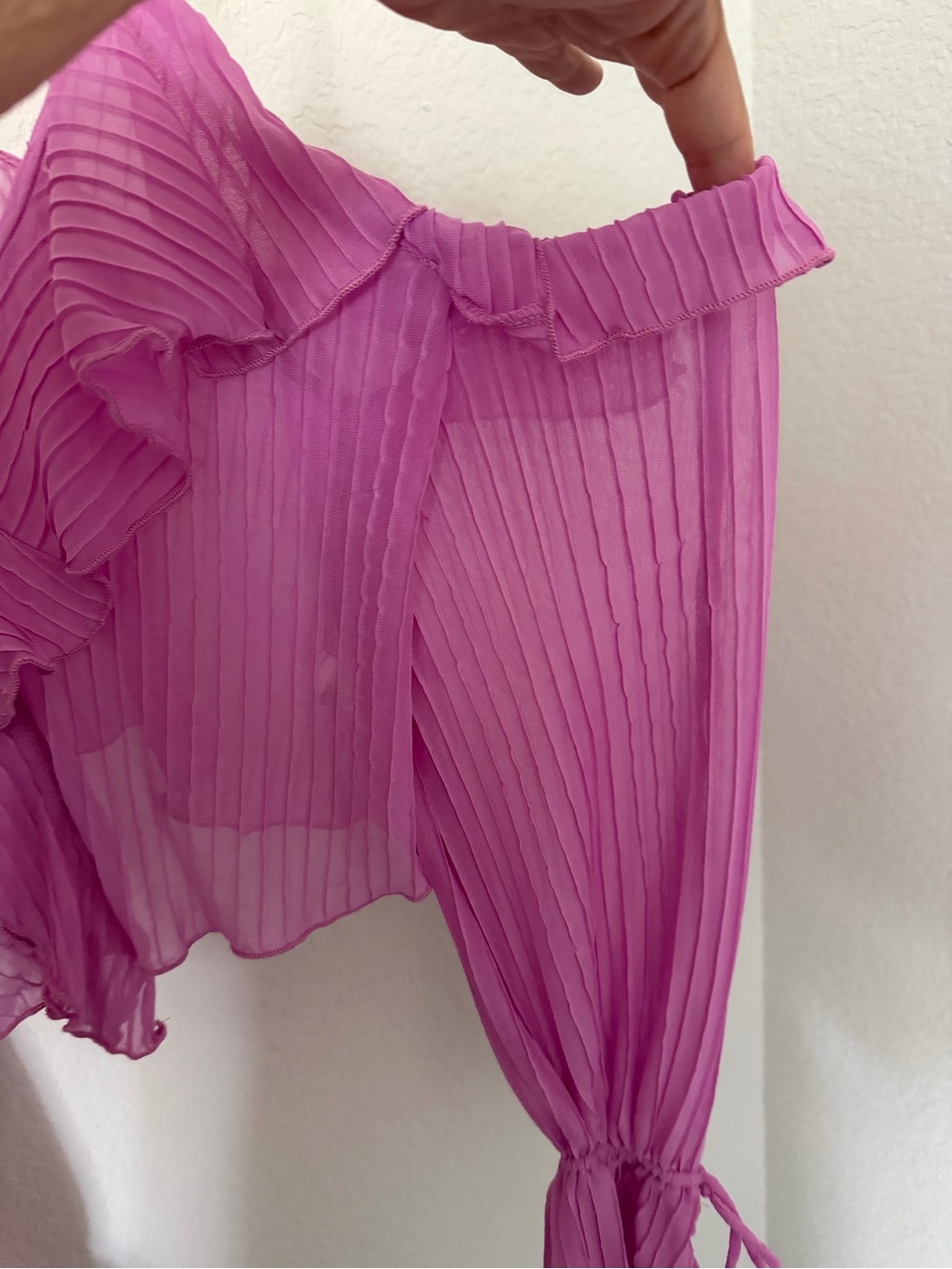 Zara Pink Pleated Off Shoulder Ruffle Crop Top Size Medium - Picture 8 of 10